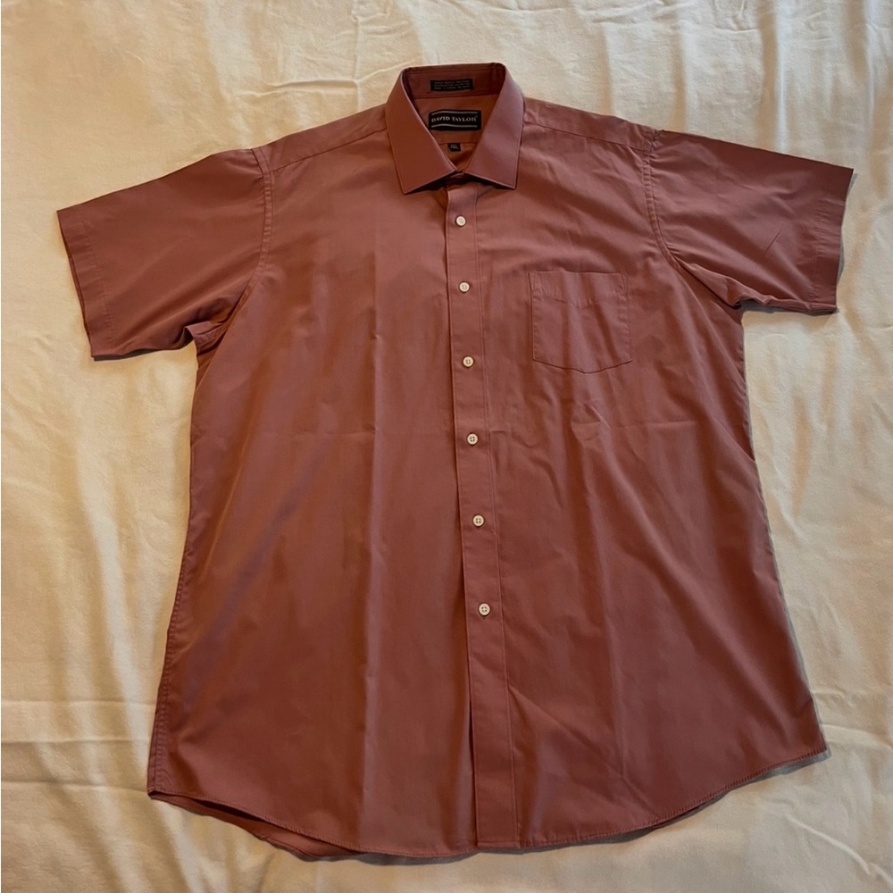 Mens David Taylor Short Sleeve Button-Down Shirt W / Chest Pocket Rose Color EUC